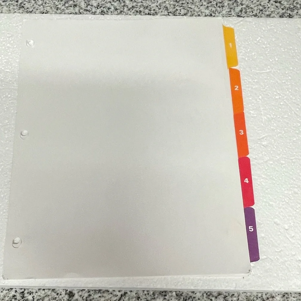EUC “5-tab Dividers” Multicolor Tabs, 1 Set for 3 Ring Binders